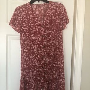 Rose red, dotted button down dress